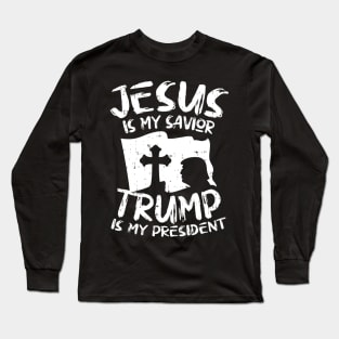 Jesus My Savior Trump President US Flag Cross Christian 2020 Long Sleeve T-Shirt